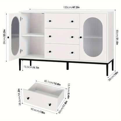 Ladekast – Kast – Opbergkast – Dressoir – Zijkast – Wit Zwart Hout – Verstelbare Planken – 3,2+ Kubieke Voet Capaciteit