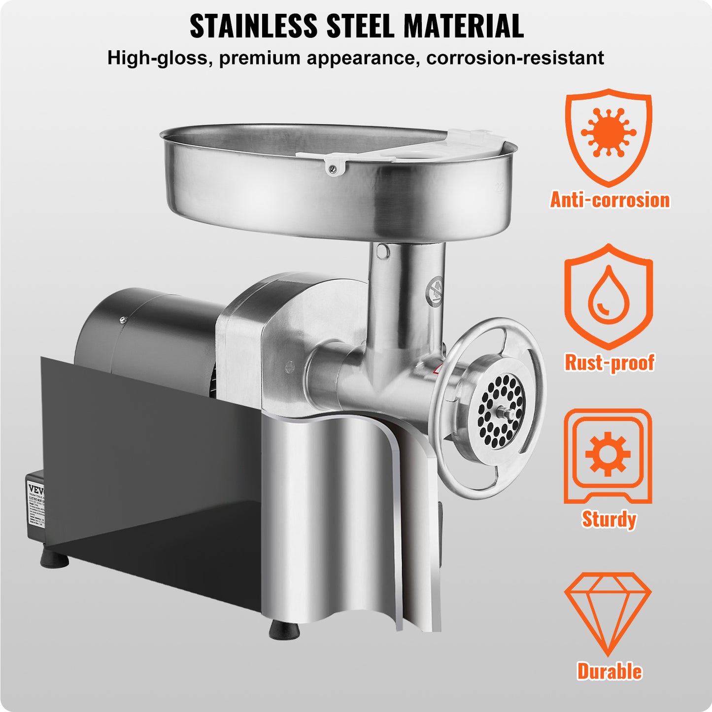 Elektrische Vleesmaler – Vleesmolen – Gehaktmolen – Worstmaker – 350W Motor – RVS Materiaal – 2,7 Kg Per Minuut