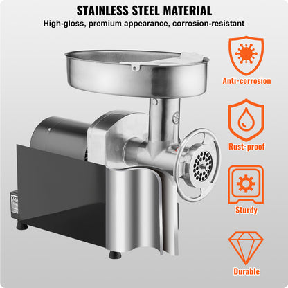 Elektrische Vleesmaler – Vleesmolen – Gehaktmolen – Worstmaker – 350W Motor – RVS Materiaal – 2,7 Kg Per Minuut