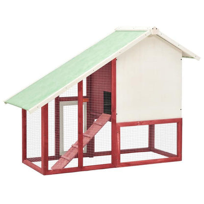 Konijnenhok – Knaagdierenhok – Dierenverblijf – Houtkooi – Grenenhouten Kooi – Rood-Wit – 140x63x120 cm – Robuust Grenenhout
