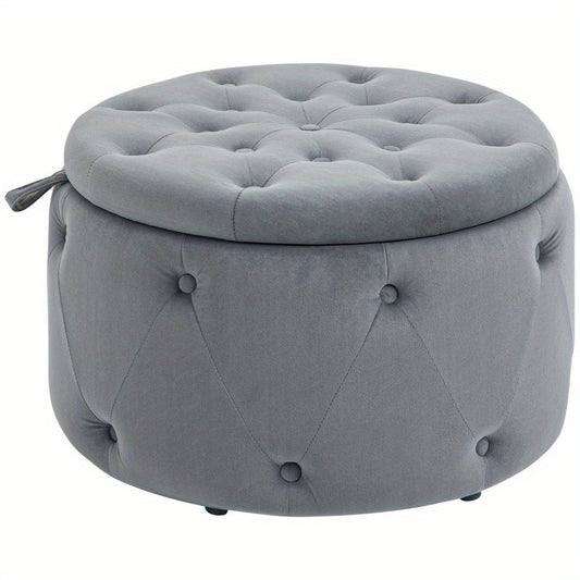 Poef – Zitzak – Voetenbankje – Hocker – Opbergpoef – Ronde Fluwelen Poef – Opbergruimte Onder Deksel – 60 x 40 cm