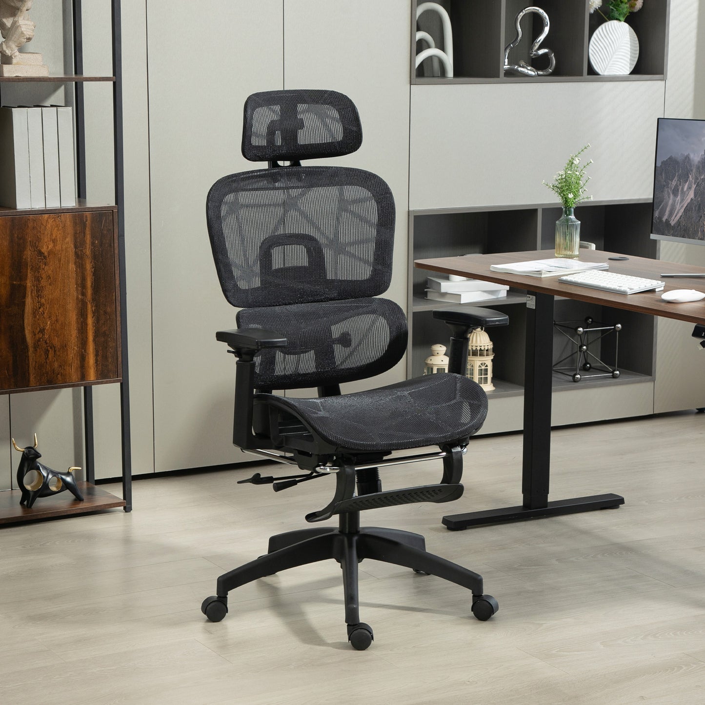 Bureaustoel – Ergonomische Stoel – Office Chair – Draaistoel – Kantoorstoel – Verstelbare Hoofdsteun & Armleuningen – Mesh Bekleding Met Voetensteun