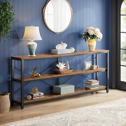 Vintage Sidetable – Industriële Tafel – Sofa Tafel – Console Tafel – Haltafel – 180 cm – 3 Lagen Metalen Frame – Robuust Met Dikke Blad
