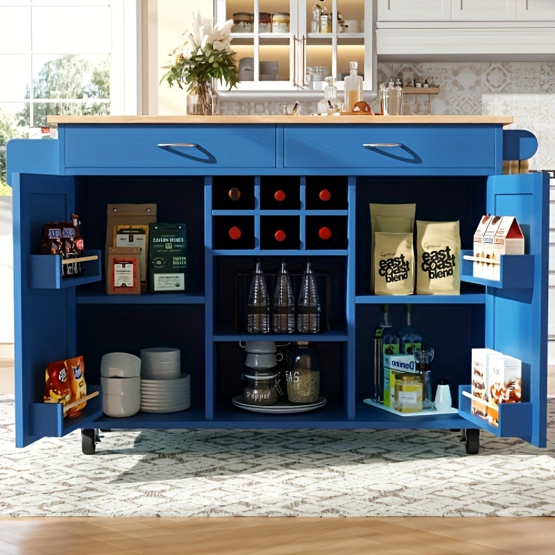 Keukentrolley – Keukenwagen – Serveerwagen – Opbergtrolley – Keukenrek – Blauw – Mobiel met 4 Wielen – Ruim Werkblad en Opbergruimte