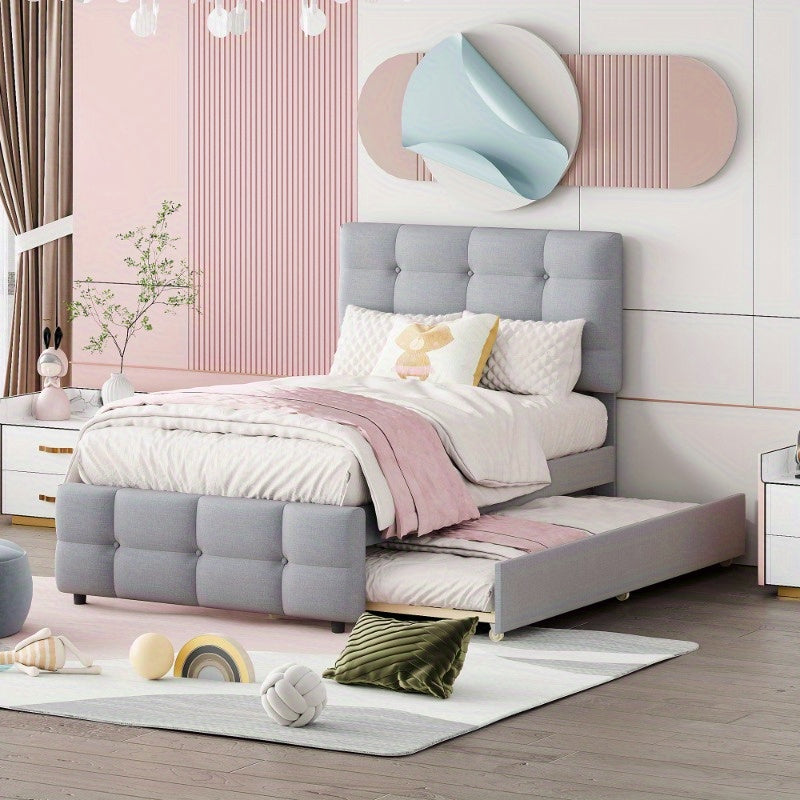 Verstelbaar Bed – Bedframe – Logeerbed – Eenpersoonsbed – Slaapbed – 90 x 200 cm – Huidvriendelijke Linnen Hoes – Laag Profiel Design
