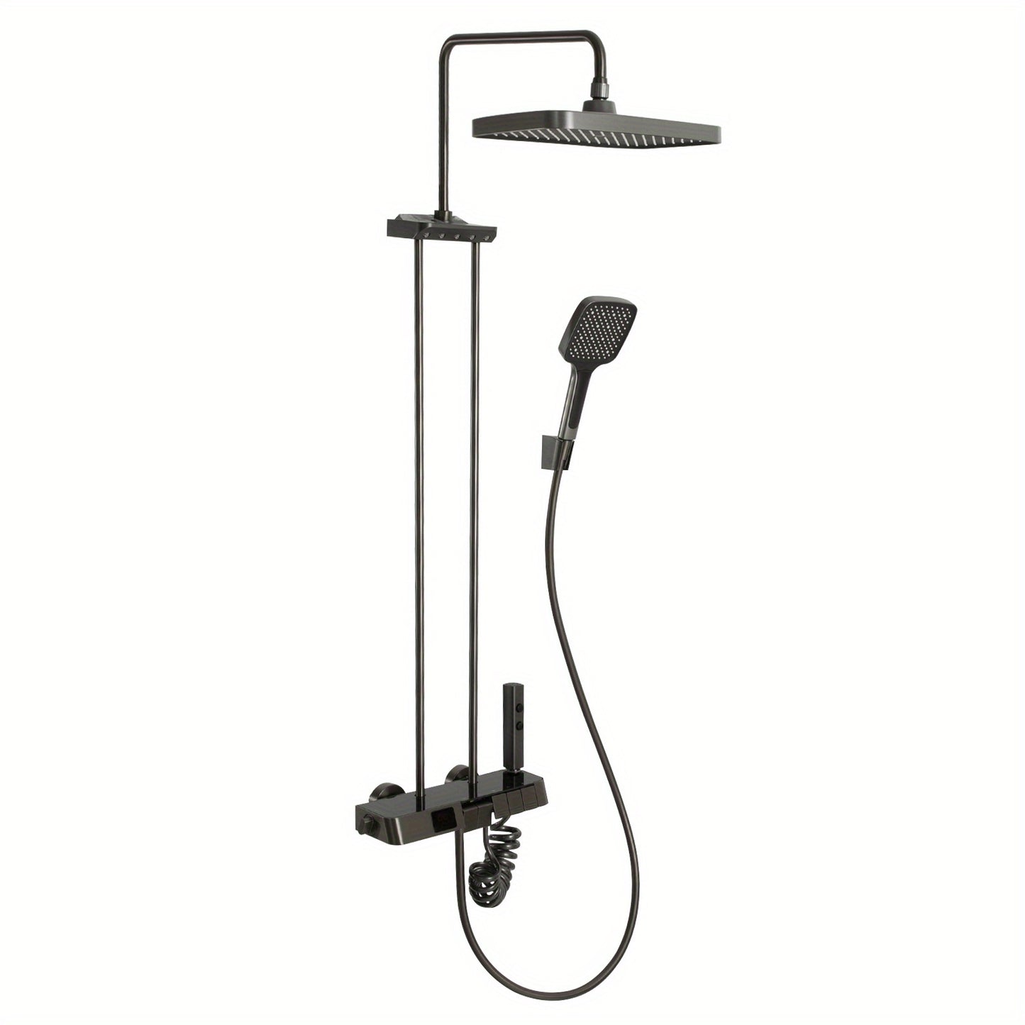 Modern Wall-Mounted Bath Tap with Hand Shower - 5-in-1 Shower System, Brass & Stainless Steel Construction, Black Finish, Corrosion Resistant for Contemporary Bathrooms, Bathroom Upgrade, Sleek Bathroom Style, Durable Bathroo