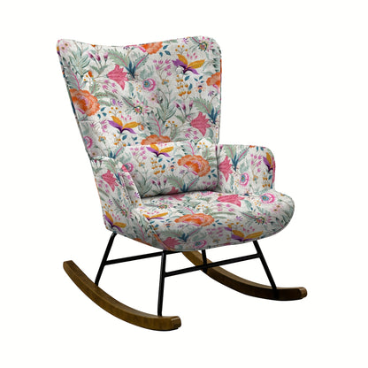 Bohemien Bloemen Schommelstoel – Hoge Rugleuning met Lendensteun, Ergonomisch Ontwerp op Soepele Schommelbasis – Stevig Staal- & Houtframe, Eenvoudige Montage – Lounge-stoelen voor Woonkamer of Slaapkamer