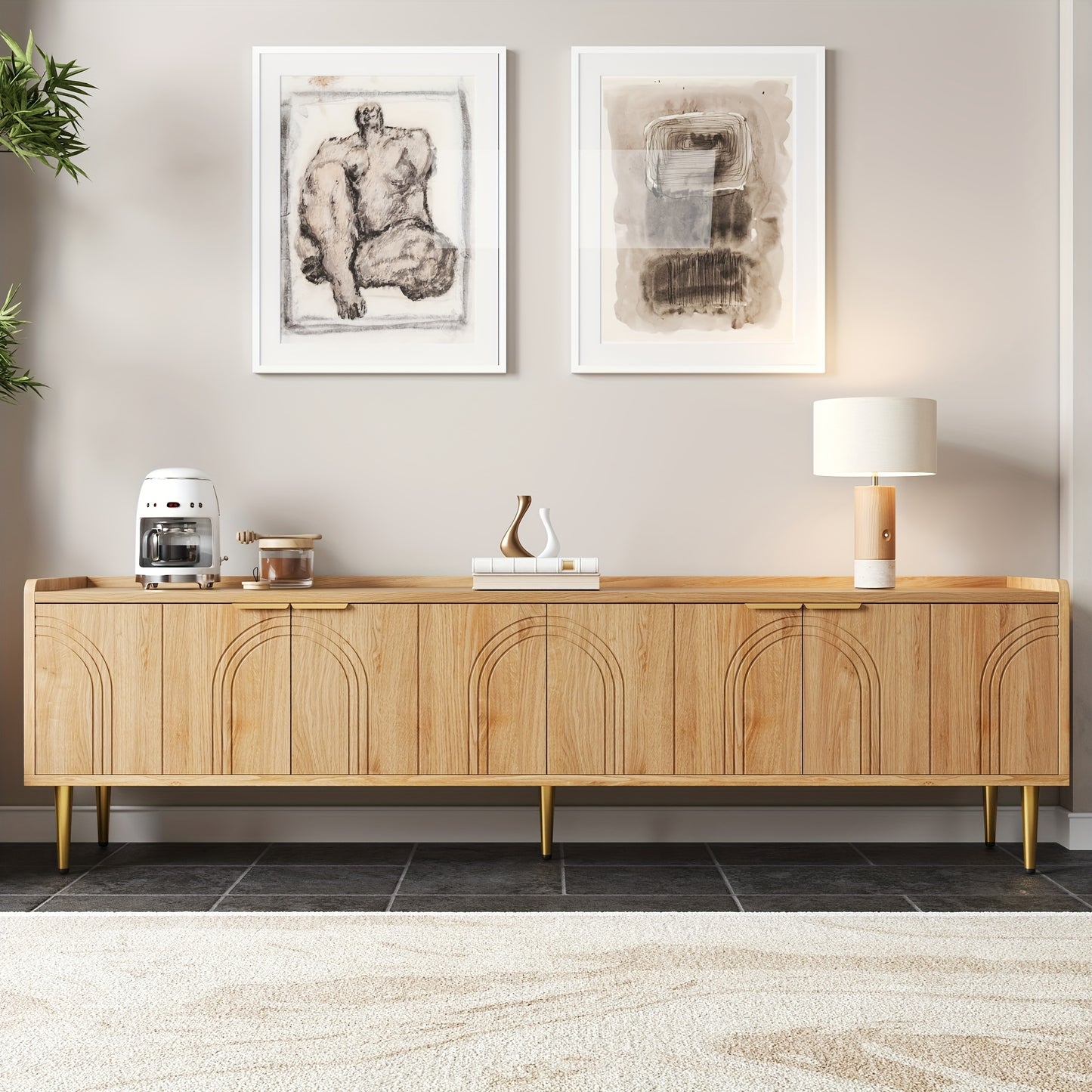 tv meubel – tv kast – tv meubelen – tv koffietafel – lowboard – klassiek design met glazen deuren – gouden handgrepen en poten – staand vloermodel – zonder montage