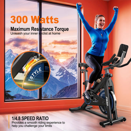 A Home Exercise Bike with a 300-Watt Resistance Torque, 4-Way Fully Adjustable Design. The Exercise Bike Can Be Used As Indoor Fitness Equipment, Equipped with a Speed (RPM) Display Screen, a Large Tablet Holder, And a Maximu