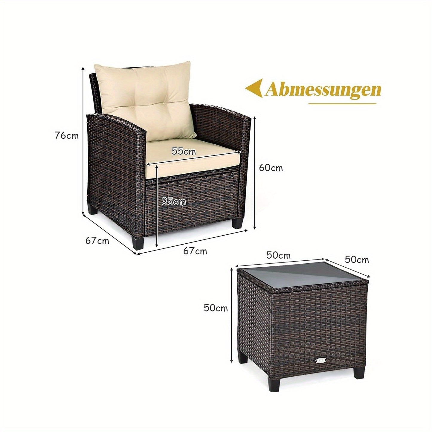 3-delige Rattan Tuinset – Buitenmeubelset – Patio Hoekbank – Balkonmeubilair – Rattan Loungeset – Weerbestendig – Wit Met Kussens