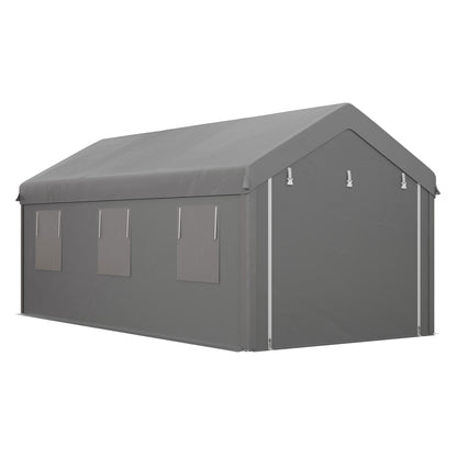 Carport – Overkapping – Auto Schuur – Garage Tent – Voertuig Shelter – Lichtgrijs – Gegalvaniseerd Stalen Frame – Waterdicht PE Zeil 6x2,95x2,78 m