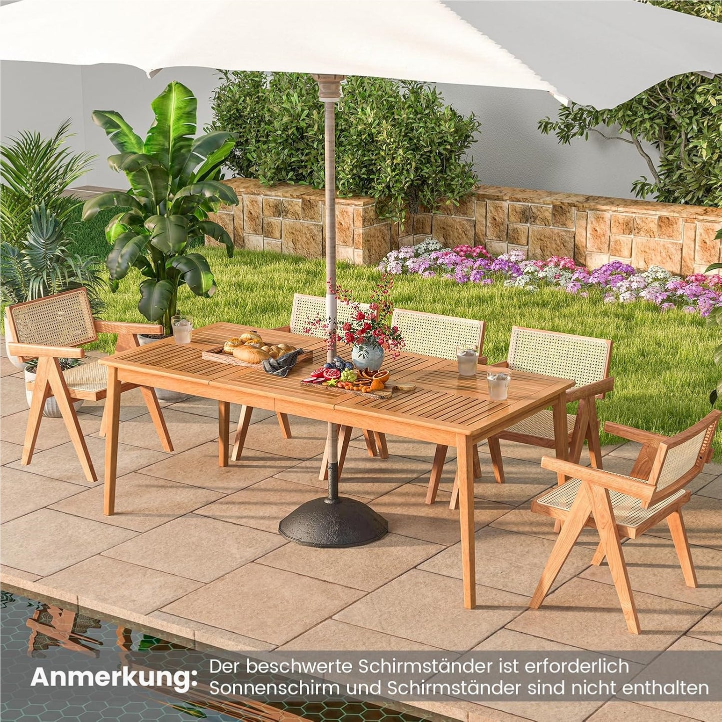 Tuintafel – Tuintafelset – Buiten Tafel – Terrastafel – Picknicktafel – Acaciahout – 200x90 cm – 8 Personen – Parasolgat