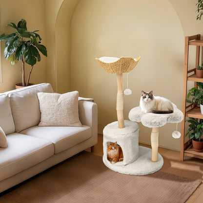 Krabpaal – Kattenboom – Kattenhuis – Kattentoren – Krabmeubel – 92x38,5x120 cm – Sisal Krabpalen & Pluche Bekleding – Stevig Houten Meubel