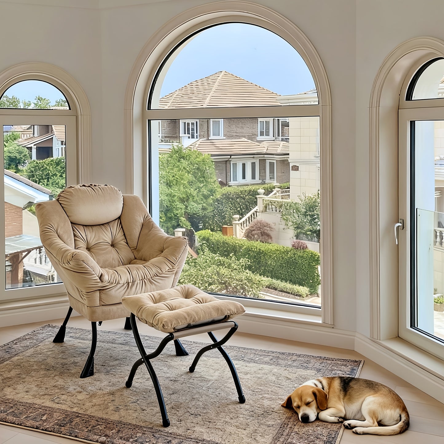 Fauteuil Met Voetenbank – Relaxstoel – Loungestoel – Tv Stoel – Wingchair – Khaki Bruin – Bamboe En Katoen – Met Zijzak