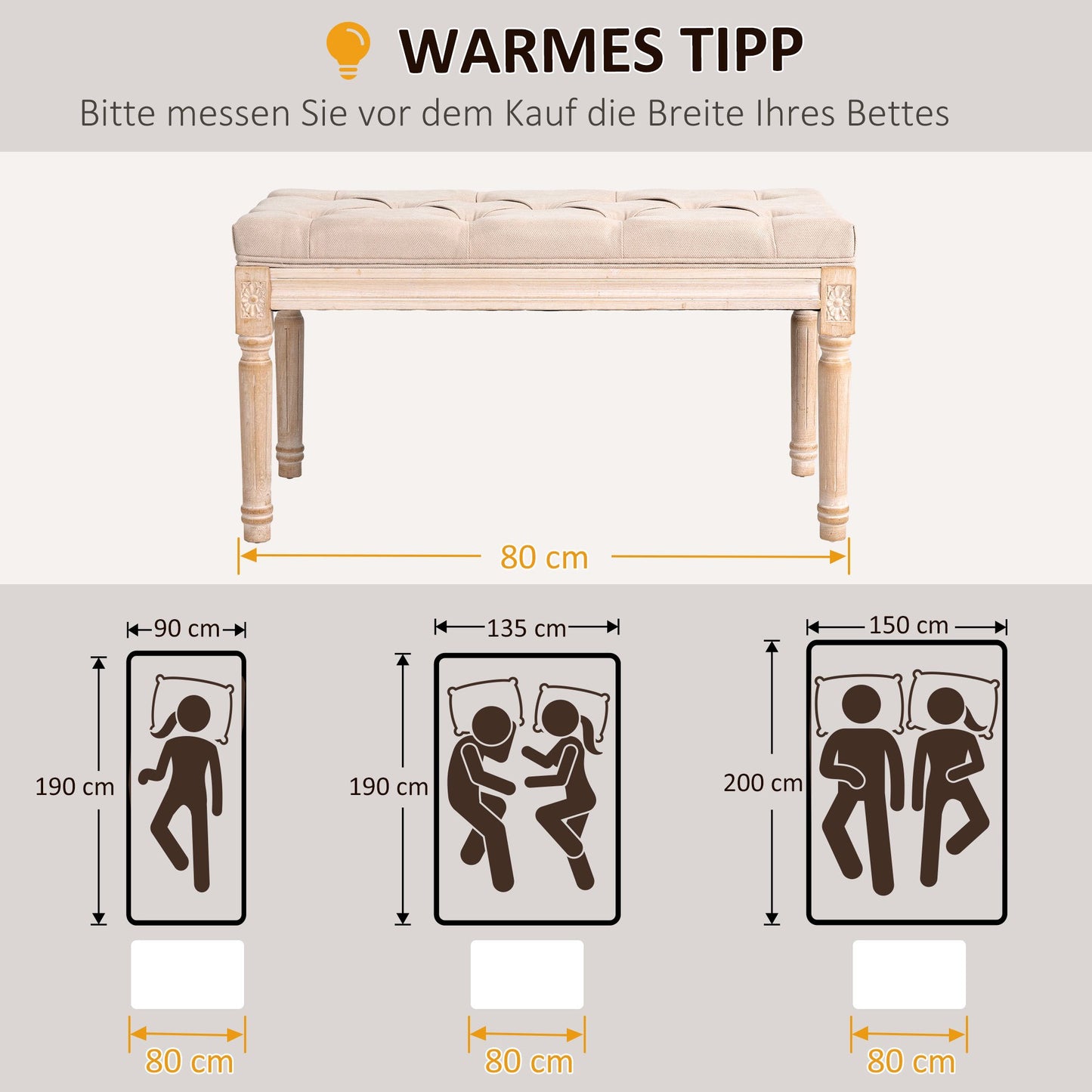Vintage design bankje – zitbank – tuinbankje – krukje – halbankje – crèmekleur – button-tufted zitvlak – gedraaide houten poten