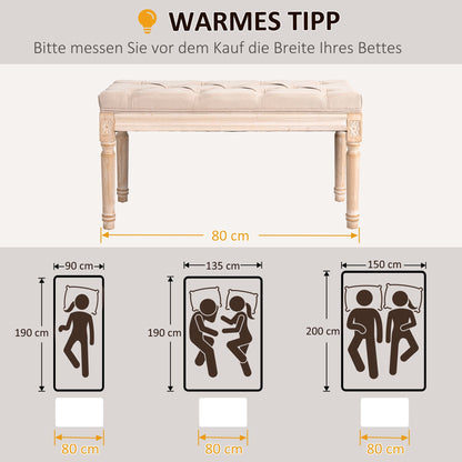 Vintage design bankje – zitbank – tuinbankje – krukje – halbankje – crèmekleur – button-tufted zitvlak – gedraaide houten poten