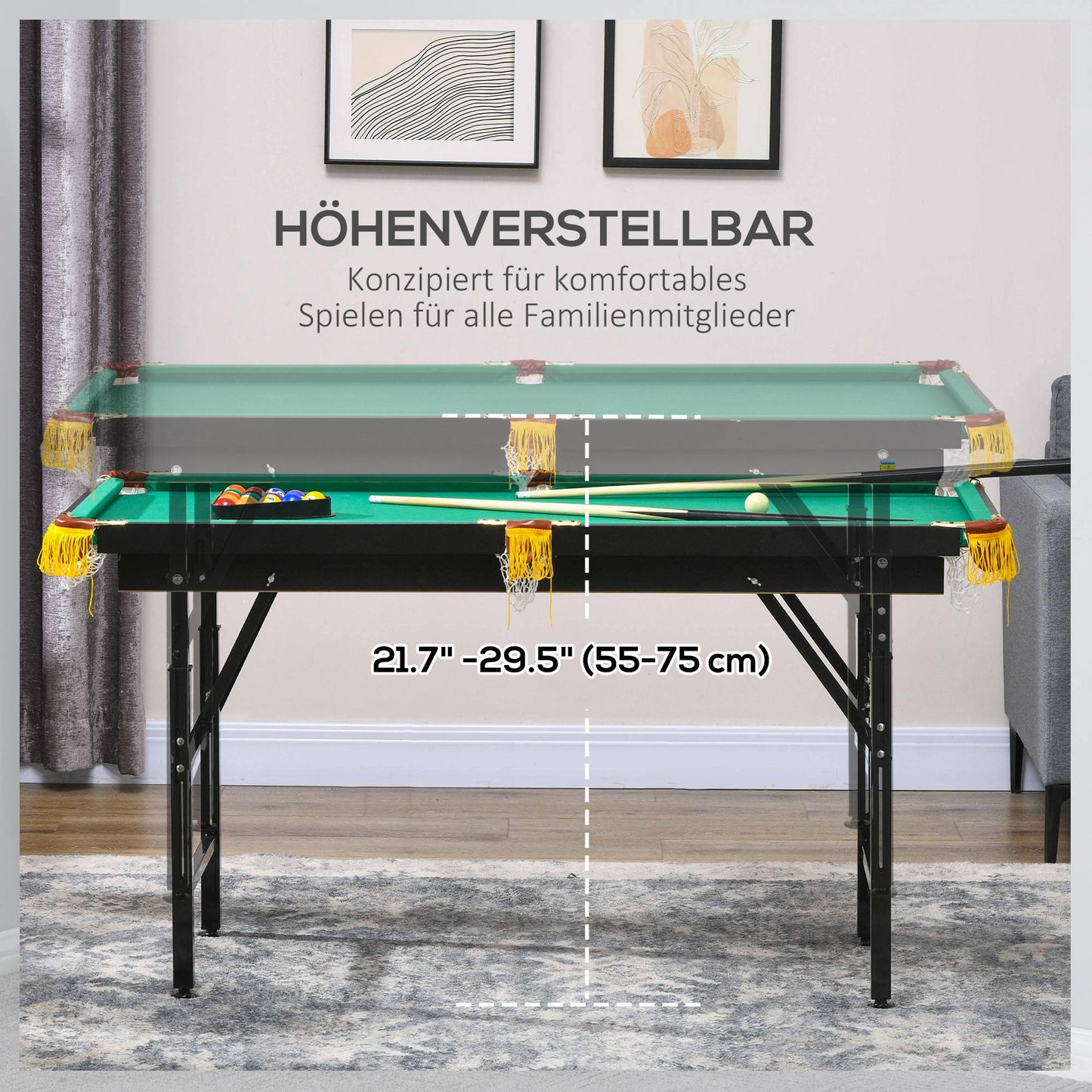 Opvouwbare Biljarttafel – Biljarttafel Vintage – Speeltafel – Pooltafel – Groene Biljart Set – Verstelbare Hoogte – Compleet Met Keuen En Ballen