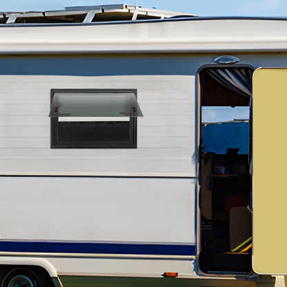 Uitzetraam Camper – Caravanraam – Ventilatieraam – Inzetraam – Raam Met Hor – Aluminiumlegering – Gehard Glas – Zonnescherm – Push-Out Design – 50x35 cm – Wit/Zwart