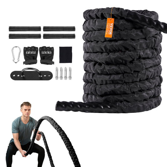 Battle Rope – Krachttouw – Fitness Touw – Trainingskoord – Workout Touw – 12 Meter – 100% Polyester – Inclusief Handvatten en Beschermhoes