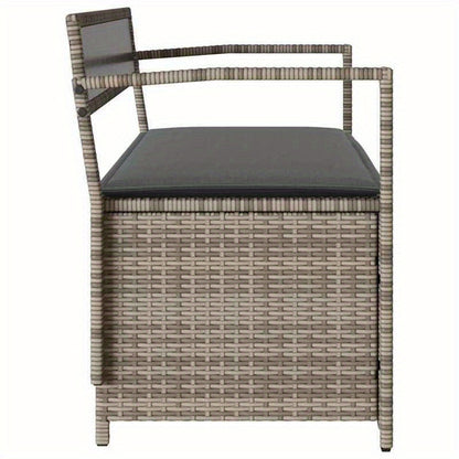 Tuinbank Met Opbergruimte – Buitenbankje – Patio Bank – Balkonbank – Loungeset – Weerbestendig Grijs – Duurzaam Poly Rattan & Hardhout