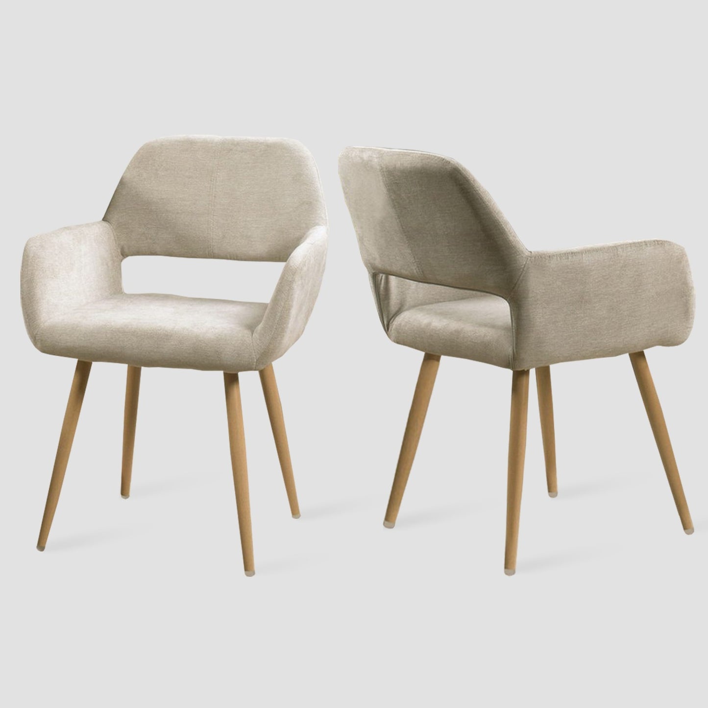 Eetkamerstoel – Stoel Met Armleuning – Designstoel – Keukenstoel – Scandinavische Stoel – Comfortabel Gestoffeerd – Metaal Met Houten Poten – Beige – 56x56x78 cm