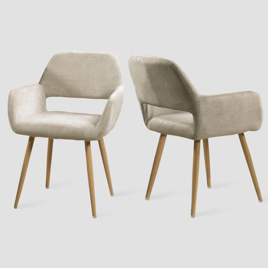 Eetkamerstoel – Stoel Met Armleuning – Designstoel – Keukenstoel – Scandinavische Stoel – Comfortabel Gestoffeerd – Metaal Met Houten Poten – Beige – 56x56x78 cm