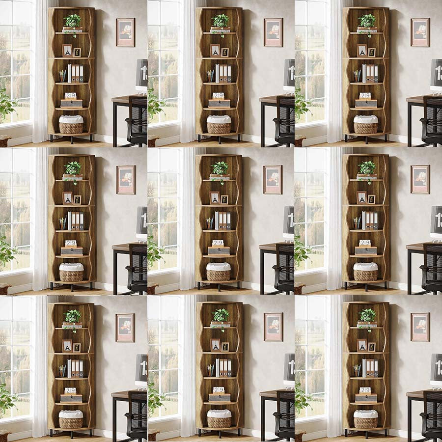 Boekenrek – Boekenkast – Boekenplank – Wandrek – Opbergkast – 5-Lagen Hoekplank – Hoog 182 cm – Stevig MDF Metalen Frame – Space-Saving Design Rustiek Bruin