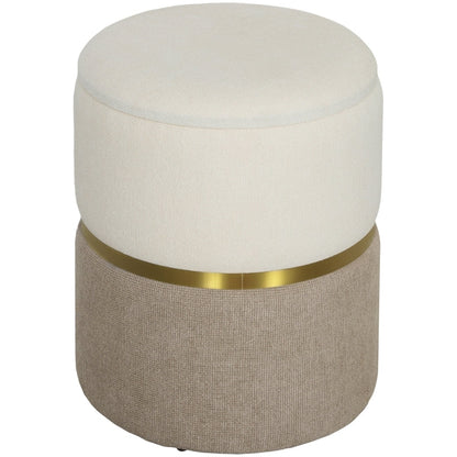 Poef – Opbergpoef – Zitzak – Voetenbankje – Hocker – Ronde Opbergpouf – Crème Wit Met Gouden Accenten – Zachte Chenille Zitting Met 30L Opbergruimte – Stevige MDF Constructie Met Metaalring 36x36x44 cm