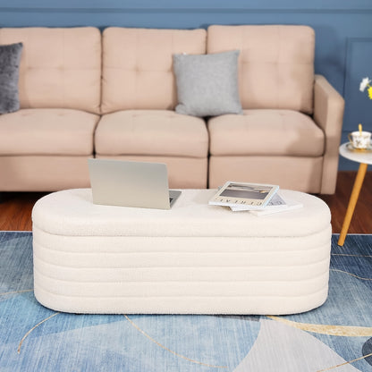 Sitzbank Mit Stauraum, Schuhbank Mit Sitzfläche, Teddystoff Sitzhocker, Moderner Sitztruhe Mit Großem Stauraum Aufbewahrungsbox, Sitzbox Für Schlafzimmer Wohnzimmer Weiß