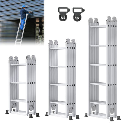 Ladder – Huishoudtrap – Keukentrap – Vouwladder – Werkplatform – 6-in-1 Multifunctioneel – Aluminium, 20 Treden, Inklapbaar tot 285 cm Hoogte