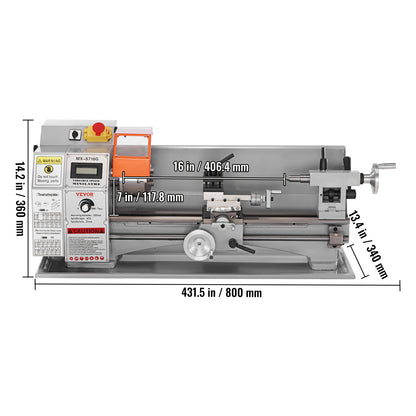 Metaaldraaibank – Mini Draaibank – Precisiedraaibank – Benchtop Draaibank – Metaalbewerking Machine – 7'' x 16'' Compact – 800W Borstelloze Motor