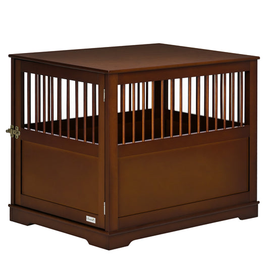 Hondenbench – Hondenkooi – Hondenverblijf – Hondenhok – Transportbox – Verhoogde Standaard – Afsluitbaar Met Slot – 80,5x59,5x67,5 cm – Bruin
