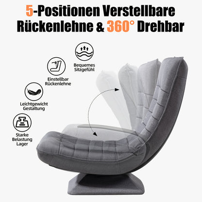 Ergonomische Lounge Stoel – Relaxstoel – Recliner – Tuinstoel – Leunstoel – Verstelbare Rugleuning – Duurzame Polyurethaan Stof – 5-Posities Recline – Grijs