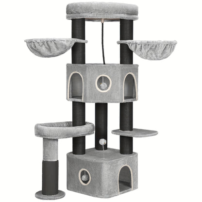 Krabpaal – Kattenboom – Kattenmeubel – Kattentoren – Krabmeubel – 163 cm Hoog – 10 cm Dikke Sisalpalen Voor Grote Katten – Twee Kattenholletjes Met Ruim Platform