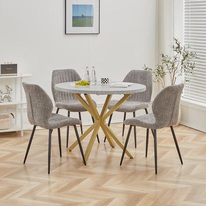 Ronde Eettafel – Eettafel Rond – Keukentafel – Tafel 4 Personen – Eettafel 6 Personen – 100 cm Diameter – MDF Marmerprint – Metalen X-Poot – Kras- en Hittebestendig – Compact Ruimtebesparend – Grijs
