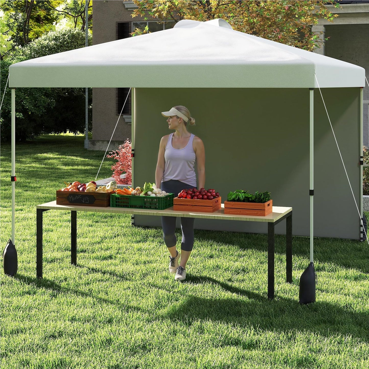 Pop-up Tuinpaviljoen 3x3 M – Partytent – Schaduwdoek – Vouwtent – Zonnescherm – UV50+ Bescherming – Waterafstotend Oxford Stof – Inclusief Zijwand & Zandzakken