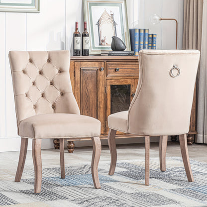 Eetkamerstoel – Stoel – Kuipstoel – Keukenstoel – Set Van 2 – Modern Design – Beige Katoen – Button-Tufted Rugleuning – Zacht Gewatteerde Zitting – Stevig Vierpoots Onderstel – Makkelijk Schoon Te Maken