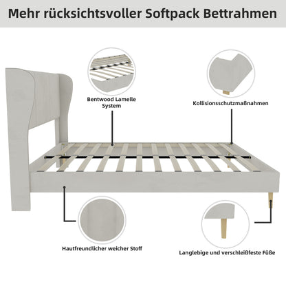 Modern Minimalist Upholstered Bed Frame with Plush Headboard - Queen/King Size (140x200cm), Beige Low-Profile Non-Storage Base, No Box Spring/European Mattress Compatible, Easy Assembly, Durable Non-Wood (Mattress Not Include