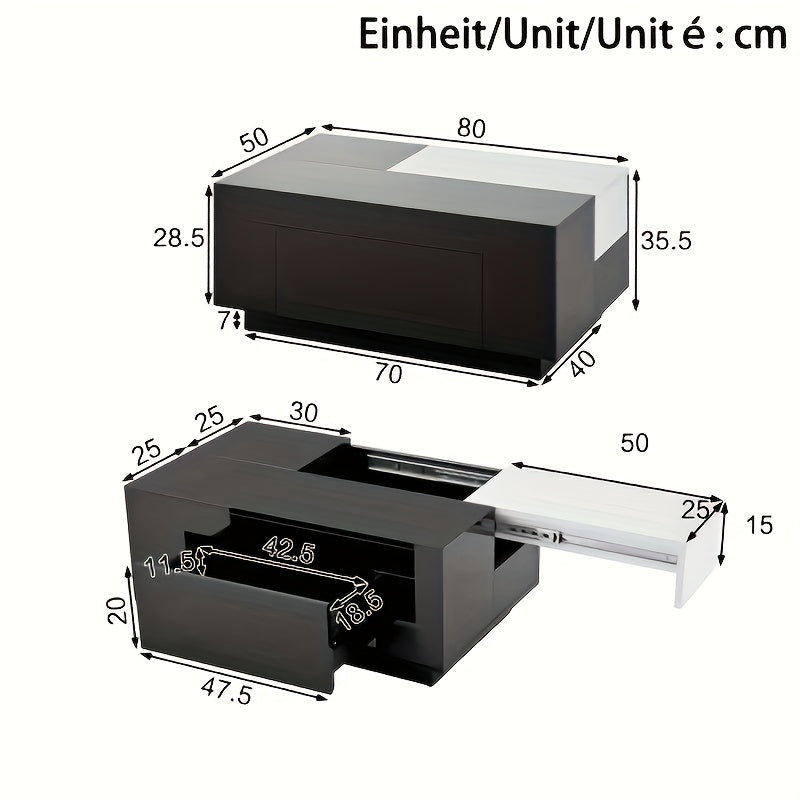 Salontafel – Koffietafel – Bijzettafel – Lounge tafel – Modern Tafel – Lift-top Verstelbaar – Verborgen Opbergruimte – Zwart Met Gouden Accenten – Onderhoudsarm Kunststof – Compact Voor Kleine Woonkamers