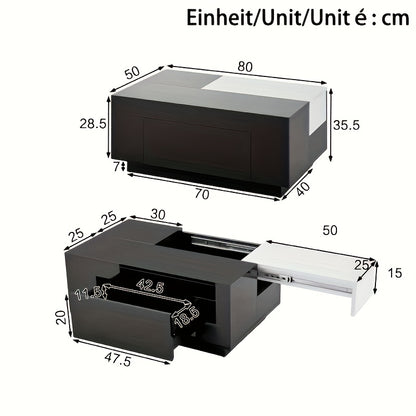 Salontafel – Koffietafel – Bijzettafel – Lounge tafel – Modern Tafel – Lift-top Verstelbaar – Verborgen Opbergruimte – Zwart Met Gouden Accenten – Onderhoudsarm Kunststof – Compact Voor Kleine Woonkamers