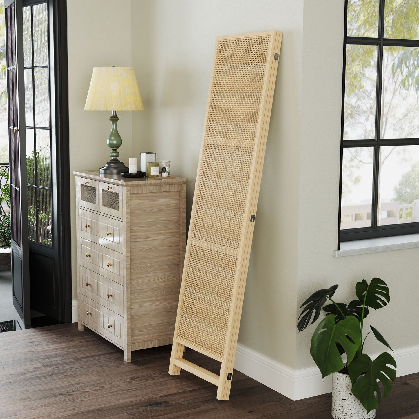 Kamerscherm – Roomdivider – Scheidingswand – Ruimteverdeler – Room Screen – Natuurlijke 3-Delige Kamerscherm – 180 cm Breed – Handgeweven Design – Inklapbaar & Vrijstaand