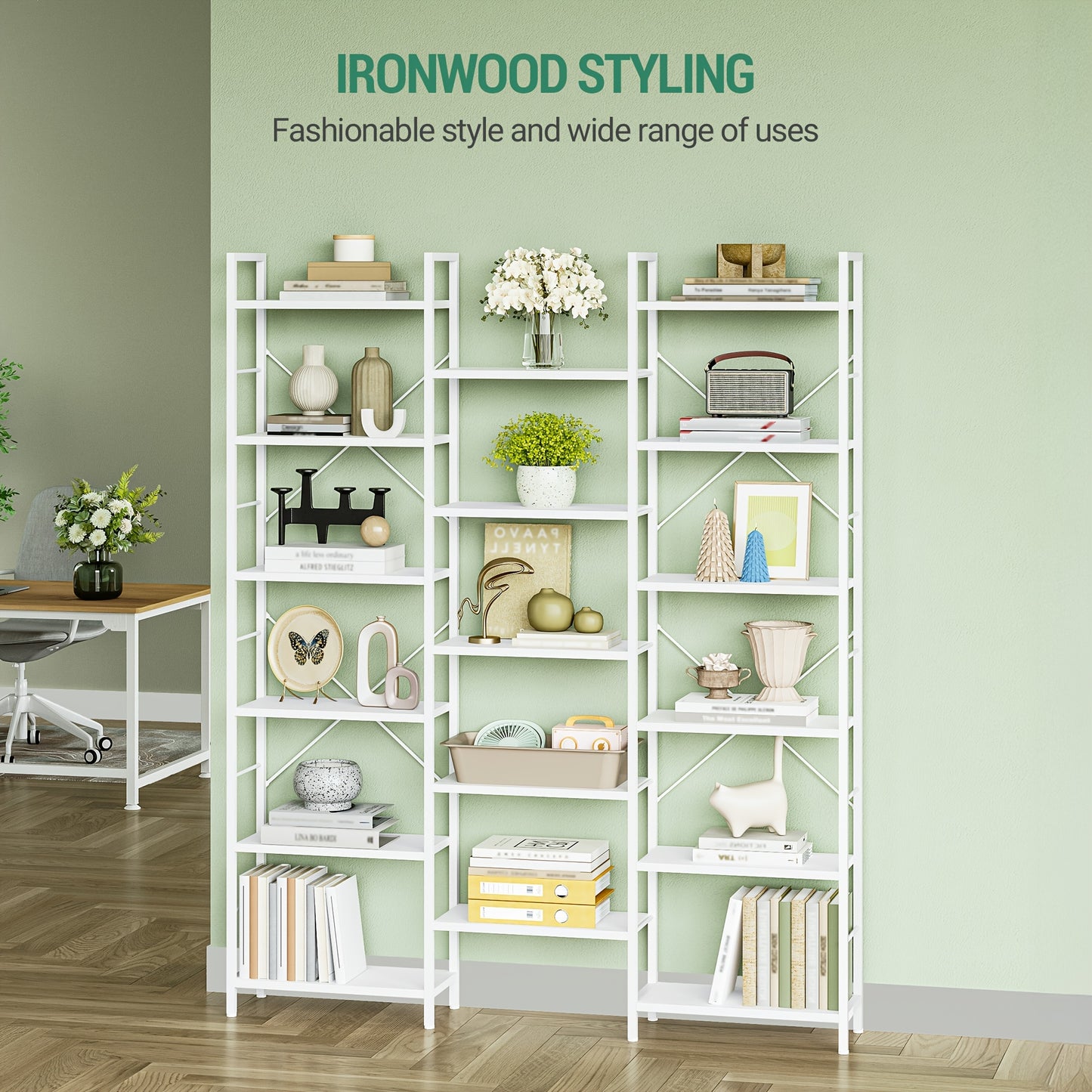 Boekenkast – Vakkenkast – Opbergkast – Woonkamerkast – Boekplank – Wit – 17 Verstelbare Planken – 340 kg Draagvermogen – 24 x 152 x 186 cm