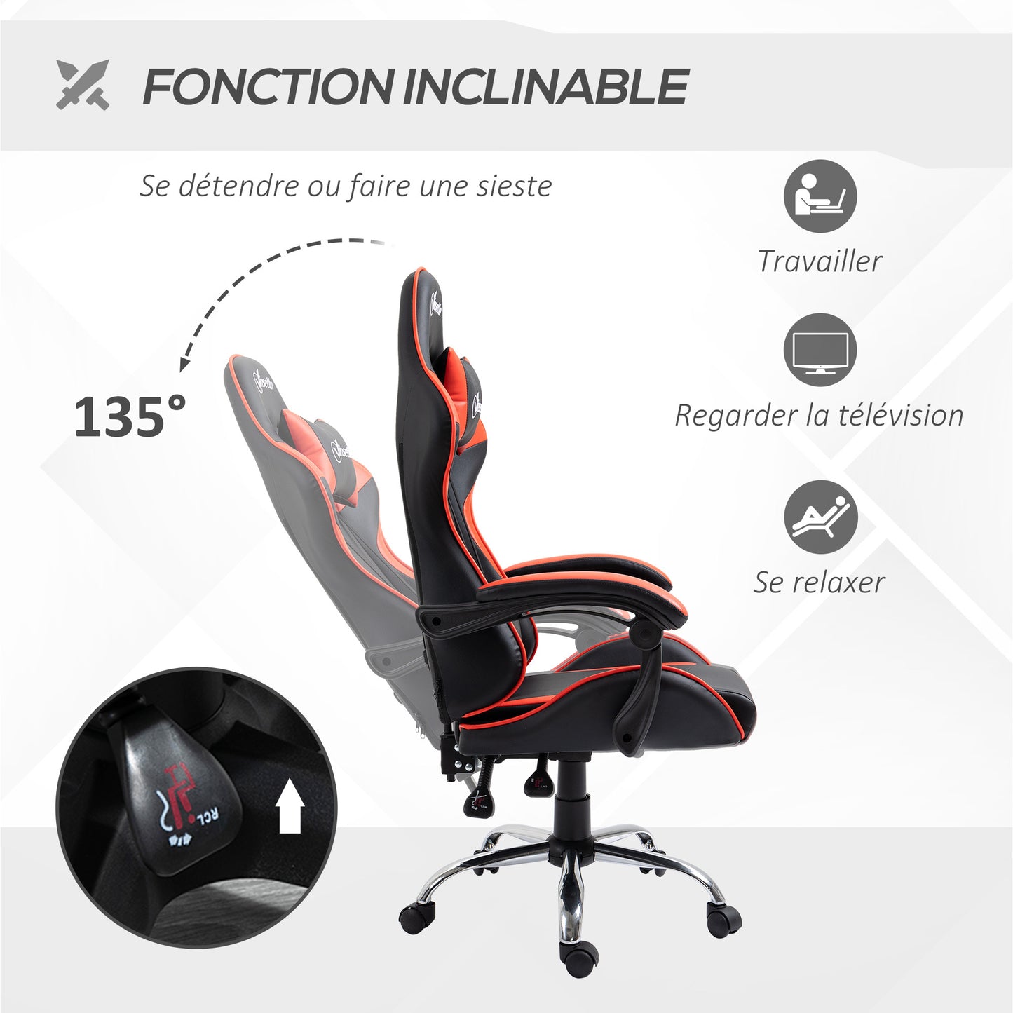Gamingstoel – Bureaustoel – Gamerstoel – Office Chair – Werkstoel – Verstelbare Hoogte – Ergonomische Hoofdsteun – Zwart