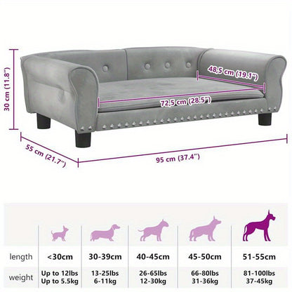 Hondenmand – Hondenbed – Hondenkussen – Hondensofa – Hondenbank – Lichtgrijs Velvet – Plush Vulling – 95x55x30 cm – Voor Kleine en Middelgrote Honden
