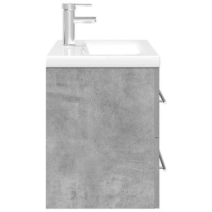 Badkamermeubelset – Badmeubel – Wastafelmeubel – Onderbouwkast – Spiegel – Beton grijs – Wandmontage – Keramische Wasbak 100x38,5x48 cm