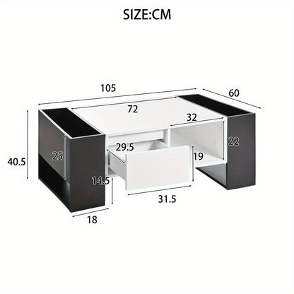 Salontafel – Woonkamertafel – Koffietafel – Tafeltje – Bijzettafel – Zwart-Witte Hoogglans Uitvoering – 4 Open Vakken & 2 Lades – Duurzame Constructie – Geen Montage