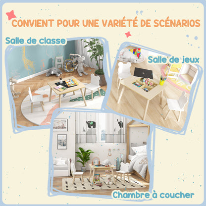 Speelmeubel Kindermeubel Tafelset Kinderstoel Tafel Voor Kinderen – Natuurlijke Houtlook – Krijtbord Reversibel Tafelblad – Handige Opbergruimte