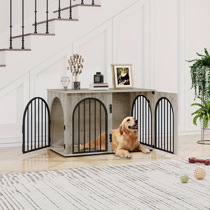 Dog Cage Furniture, 100cm Dog Box, 3 Doors, Arched Door, Modern Indoor Dog Box for Dogs Up to 100kg, Side Table, Dog Cage for Home