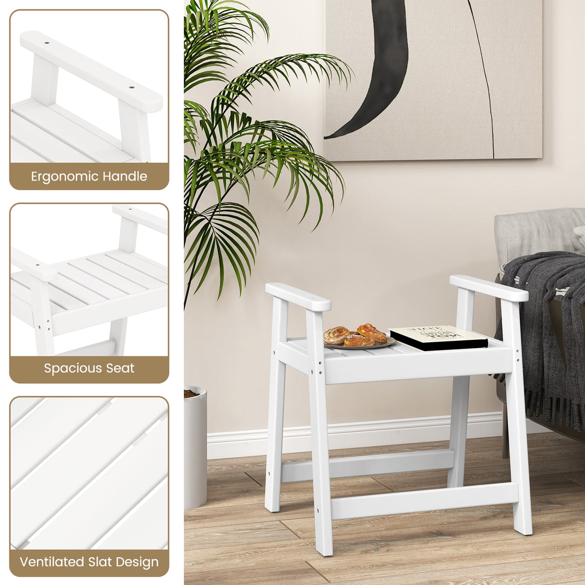 Douchekruk – Douchezitje – Badkruk – Badzitje – Douchebankje – Met Armleuningen – Ruime Afmetingen 58x52x61,5 cm