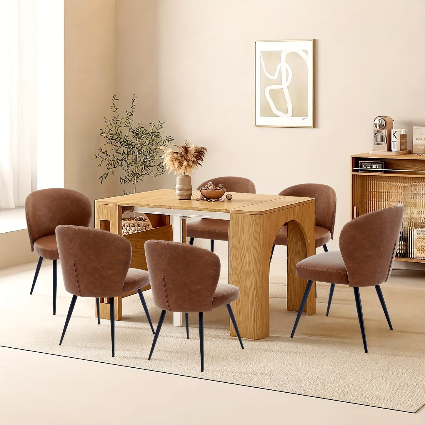 Eetkamerstoelen – Stoelen Set – Keukenstoelen – Zwarte Stoelen – Armloze Stoelen – Kunstleren Bekleding – Stijlvol Roestvrij Stalen Frame – Set Van 2 – Ergonomisch Comfort – Lichtgewicht - Bruin